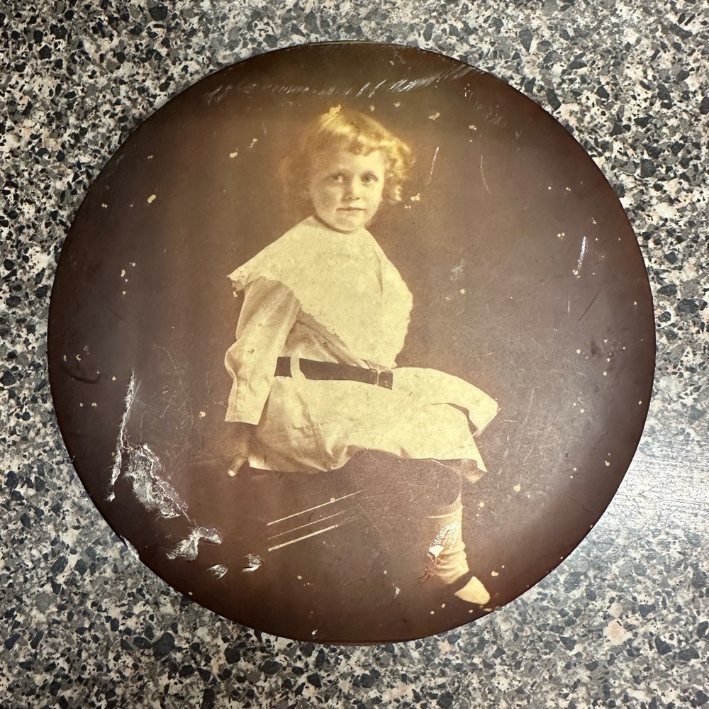 Extremely Rare Antique Celluloid Photo Button Young Girl